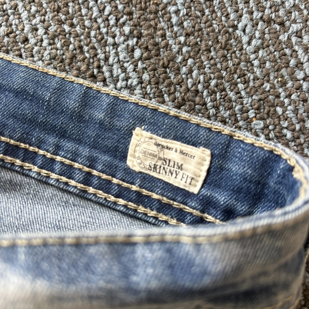 Bleecker & Mercer Mens Jeans 36x32 Skinny Fit Distressed Ripped Light Wash Blue - Picture 5 of 7